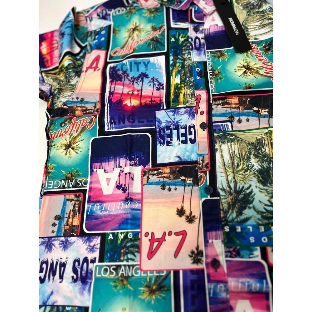 Novamen LA Palms Beach Shirt Short Sleeve Medium Woven Button Down Summer Tee - Picture 3 of 7